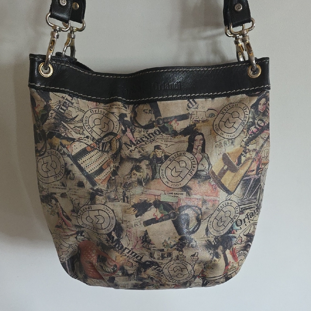 Marino Orlandi Rare Artist Print Leather Shoulder Bag!